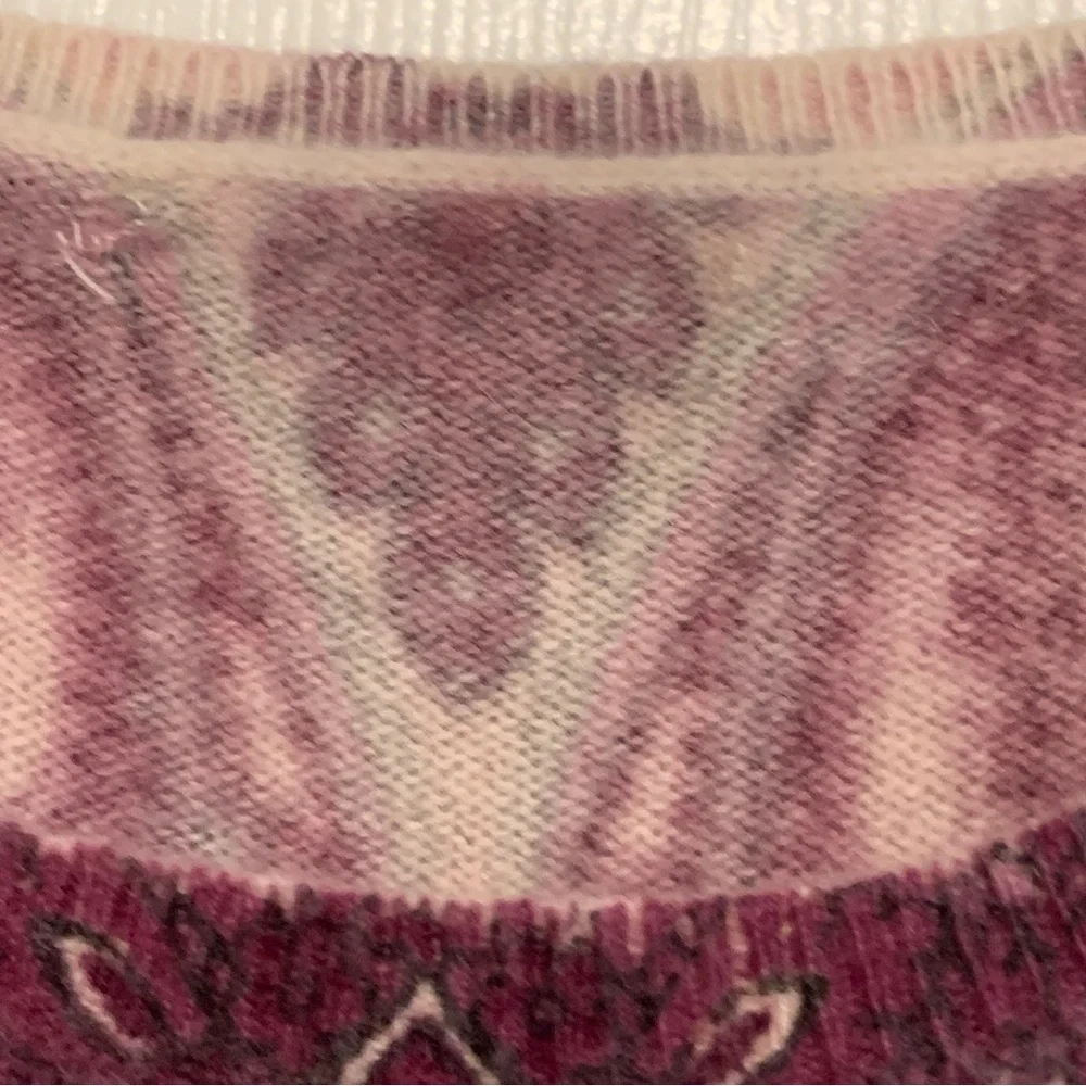 Classic Paisley Cashmere Round Neck Long Sleeve Pullover Sweater Rose Wine XS-S - Picture 10 of 14